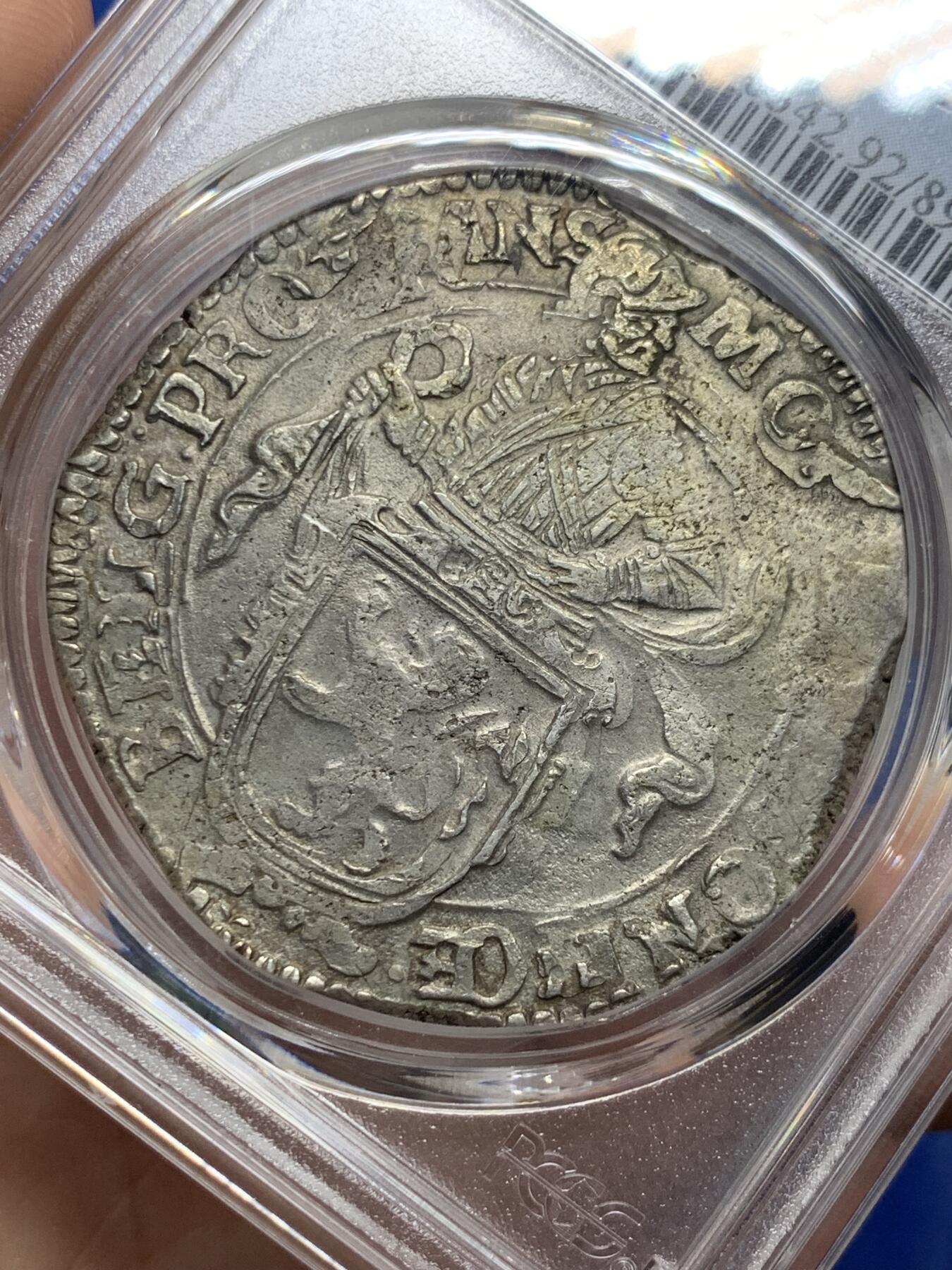 《竞宝斋》第412场 周日，周一，周二，3场连拍 （全场包邮） PCGS AU 1641年尼德兰上艾瑟尔省站人武士大银币 打制清晰完整，还有光泽，早期品相极其难得