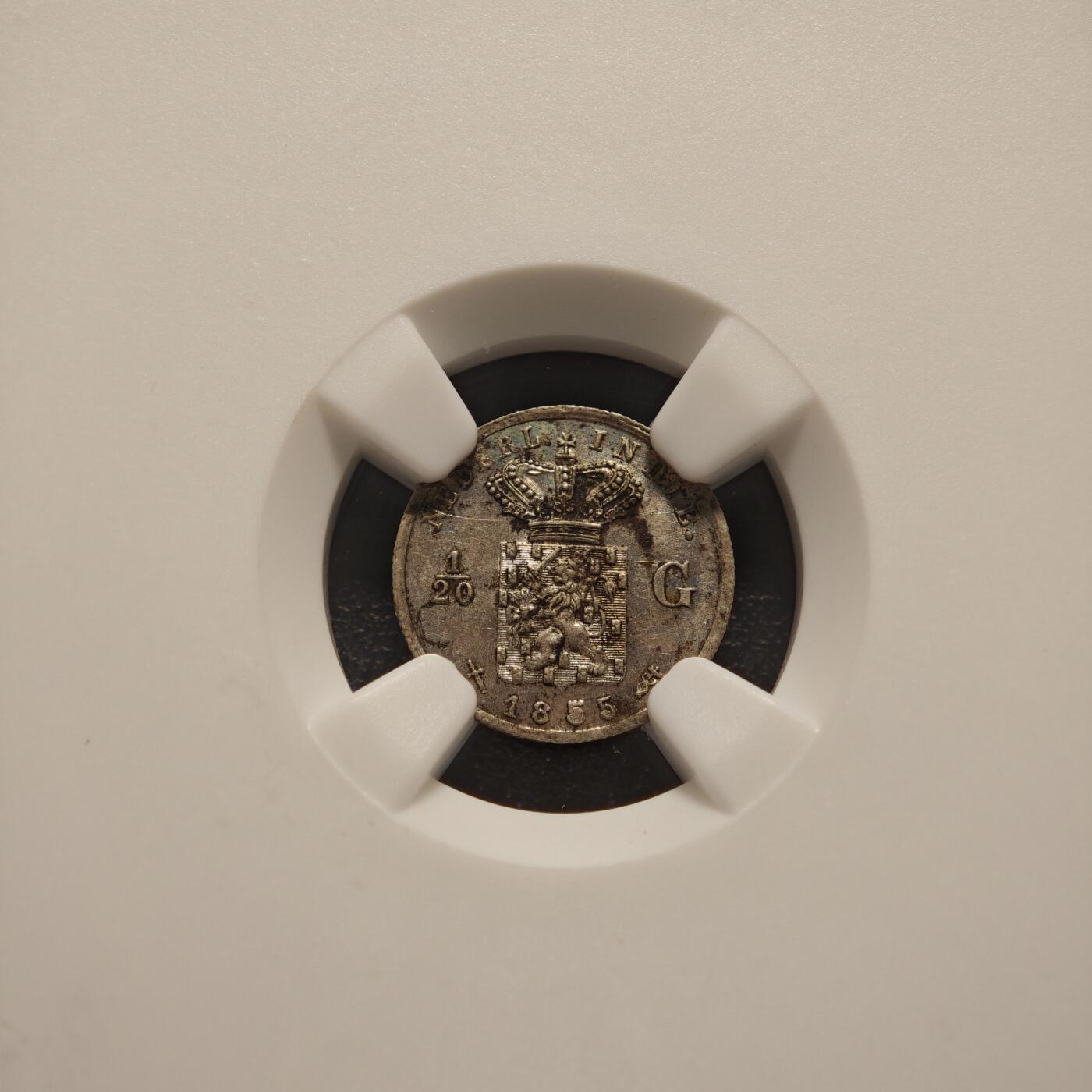 【德藏】世界币章拍卖第143期（拍品征集中~欢迎藏友联系） 1855年 荷属东印度群岛1/20盾银币 NGC UNC