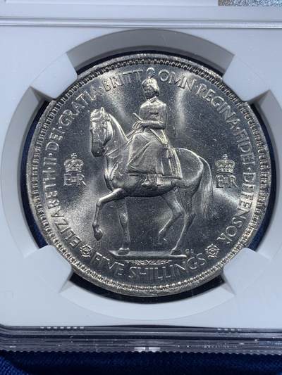 《竞宝斋》第412场 周日，周一，周二，3场连拍 （全场包邮） NGC MS64 英国1953年伊丽莎白二世登基纪念克朗币 车轮光状态漂亮！