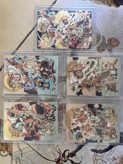 奇趣收藏卡牌拍卖第21场 山河潮玩 心染 四大天王4张+合照1张，共5张，粗闪，全新覆膜卡夹卡膜保护