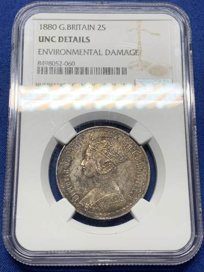 《竞宝斋》第412场 周日，周一，周二，3场连拍 （全场包邮） - NGC UNC 英国 1880 维多利亚 哥特弗洛林 实物细节极美，可惜包浆过厚给了97，外拍已经起飞的品种，会处理的推荐入手