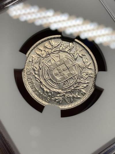 《竞宝斋》第412场 周日，周一，周二，3场连拍 （全场包邮） NGC UNCD 葡萄牙1916年自由女神20分银币 该系列筋币