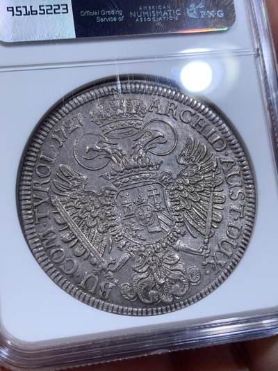 《竞宝斋》第412场 周日，周一，周二，3场连拍 （全场包邮） 唯一冠军分 NGC MS62 神圣罗马帝国  奥地利 1727 卡尔六世 泰勒大银币 高点清晰 双头鹰也同样深打