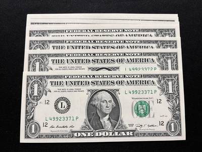 咖啡豆•收藏 2025年Aug_31th漂亮国纸币拍卖 - 10枚 美国 2009年 1美元 全新UNC 外国纸币 标十