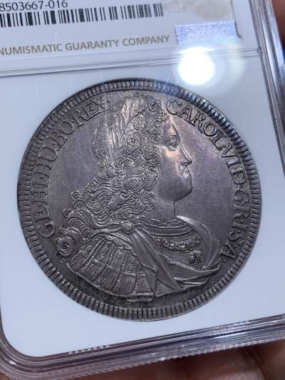 《竞宝斋》第412场 周日，周一，周二，3场连拍 （全场包邮） 唯一冠军分 NGC MS62 神圣罗马帝国  奥地利 1727 卡尔六世 泰勒大银币 高点清晰 双头鹰也同样深打