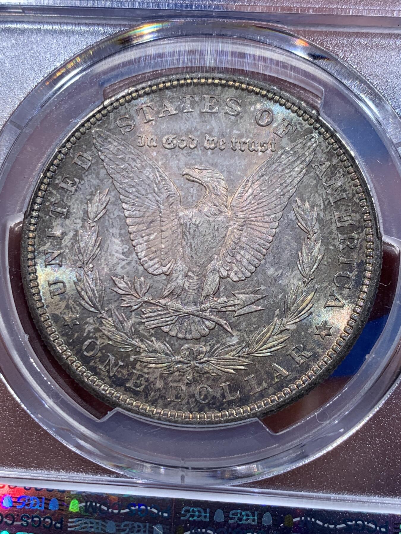 《竞宝斋》第412场 周日，周一，周二，3场连拍 （全场包邮） PCGS MS66 美国 1879年 1美元 摩根银币 较少年份+高分+双面五彩包浆 集合美系众多收藏特点 一步到位的收藏
