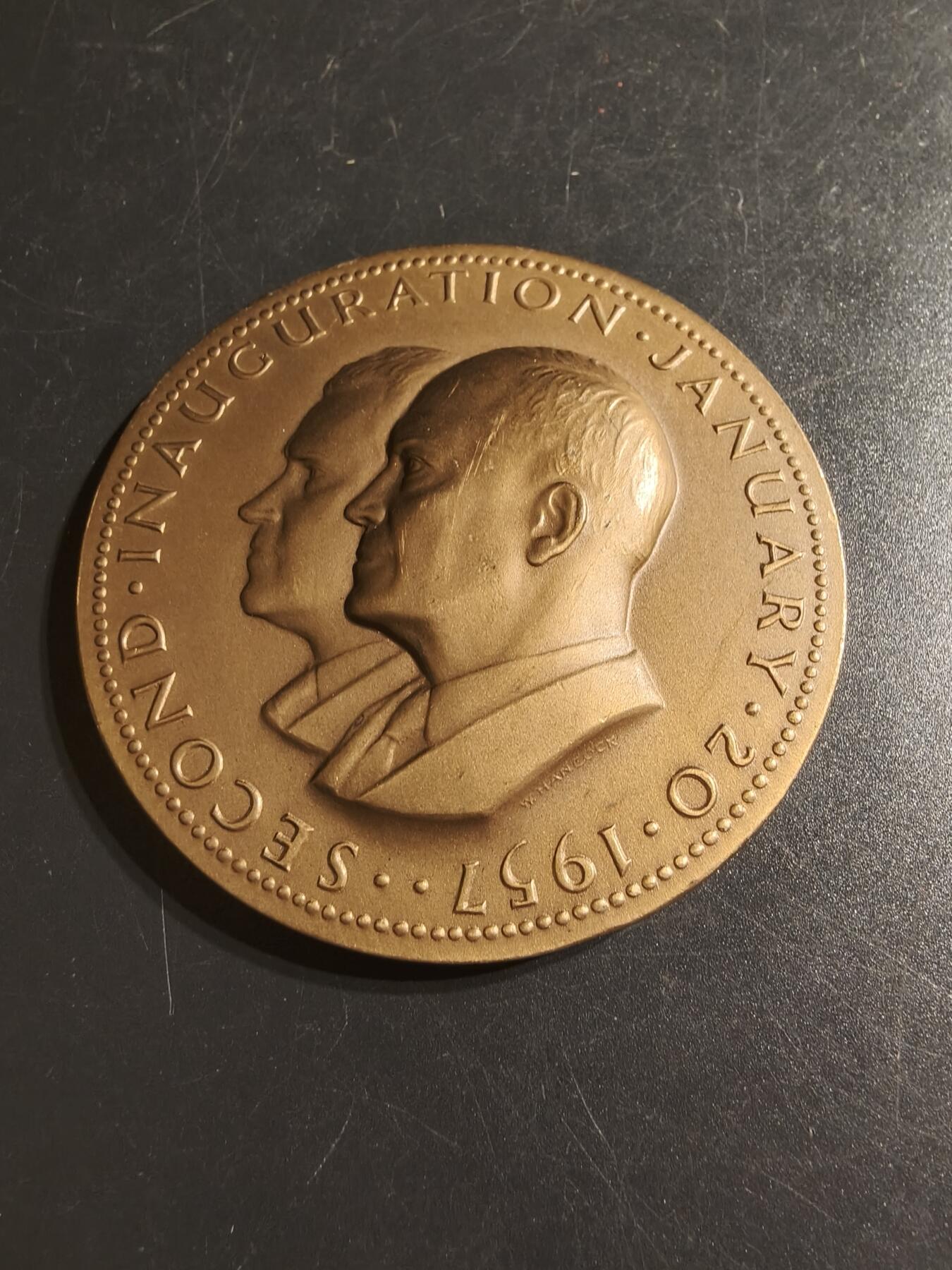 老王徽章第144期 美国艾森豪威尔总统1957年第二任期就职大铜章    直径70mm   重量142.6g