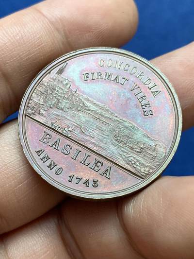 《竞宝斋》第412场 周日，周一，周二，3场连拍 （全场包邮） 瑞士1892年巴塞尔城市景观铜章 15.4克 33.1mm