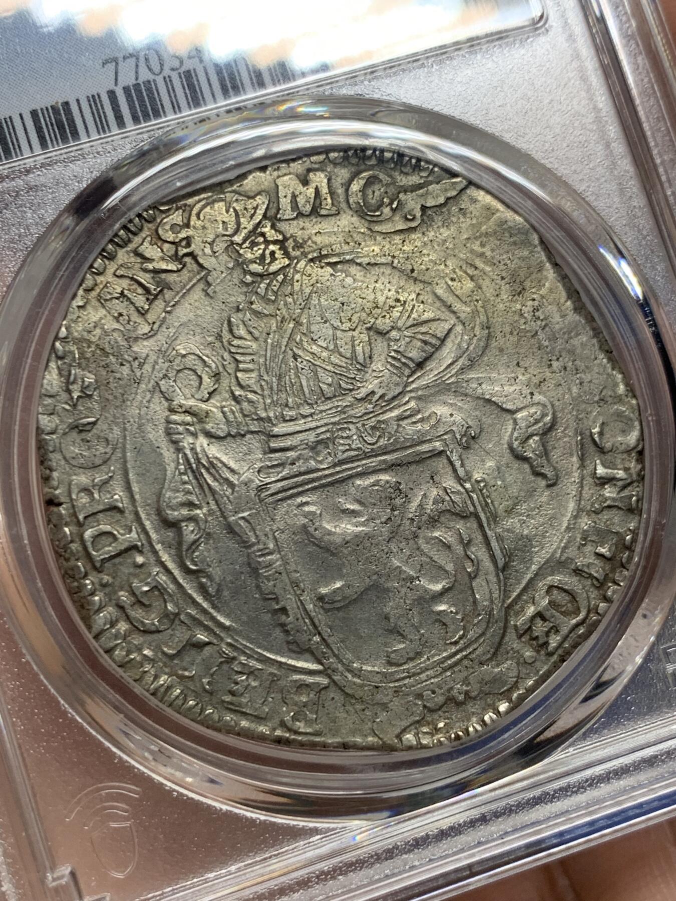 《竞宝斋》第412场 周日，周一，周二，3场连拍 （全场包邮） PCGS AU 1641年尼德兰上艾瑟尔省站人武士大银币 打制清晰完整，还有光泽，早期品相极其难得