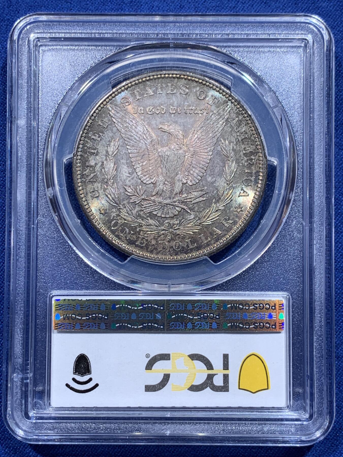 《竞宝斋》第412场 周日，周一，周二，3场连拍 （全场包邮） PCGS MS66 美国 1879年 1美元 摩根银币 较少年份+高分+双面五彩包浆 集合美系众多收藏特点 一步到位的收藏