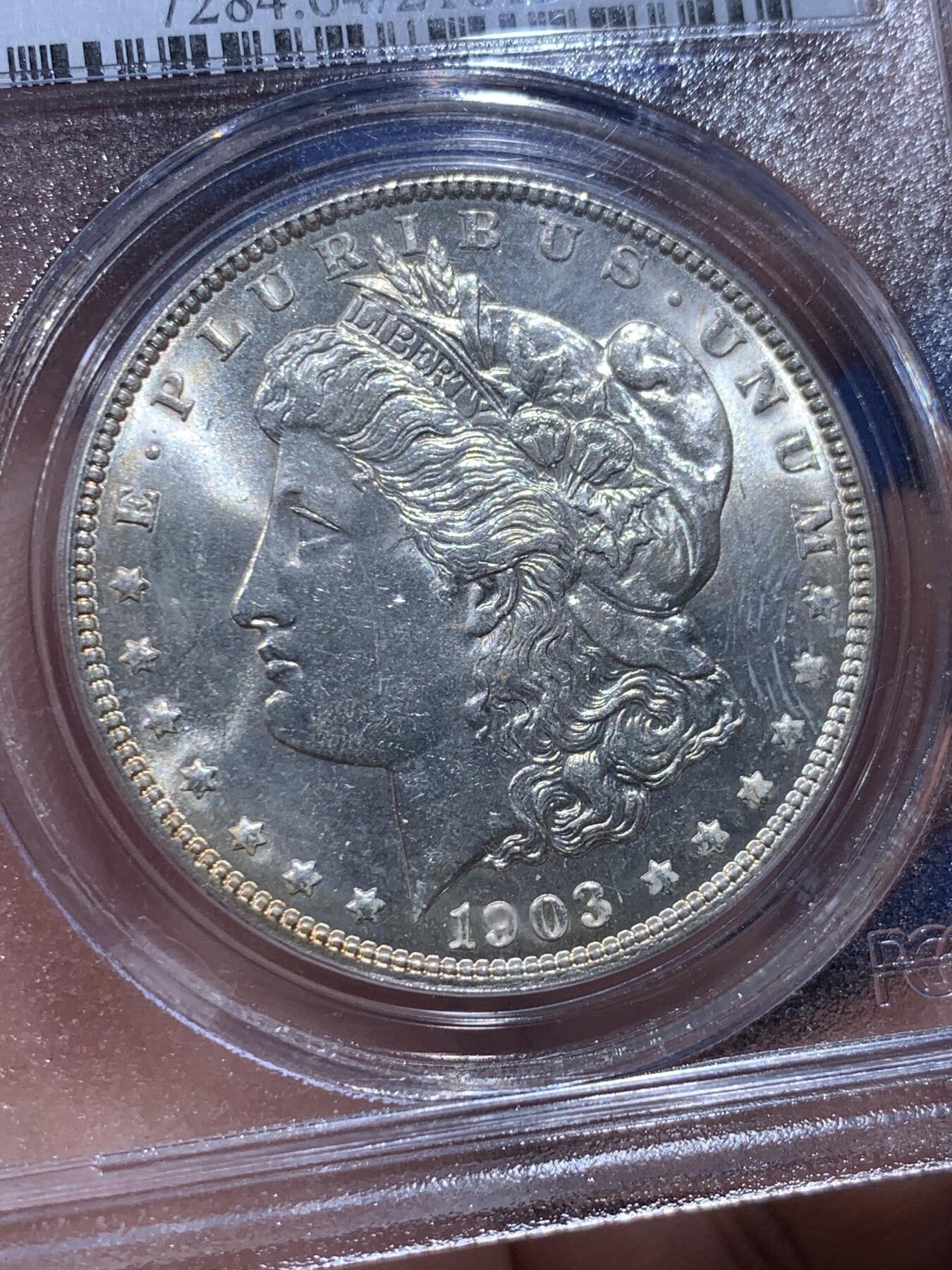 《竞宝斋》第412场 周日，周一，周二，3场连拍 （全场包邮） PCGS MS64 美国 1903年 1美元 摩根银币 后期少年 经典老白盒 状态属于同分中的好品