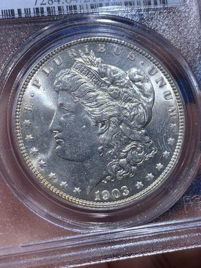 《竞宝斋》第412场 周日，周一，周二，3场连拍 （全场包邮） PCGS MS64 美国 1903年 1美元 摩根银币 后期少年 经典老白盒 状态属于同分中的好品