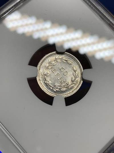 《竞宝斋》第412场 周日，周一，周二，3场连拍 （全场包邮） NGC MS63 葡萄牙1893年卡洛斯一世50R银币