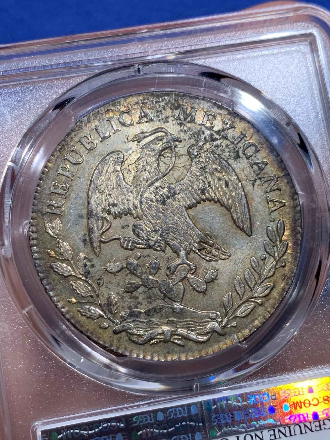《竞宝斋》第412场 周日，周一，周二，3场连拍 （全场包邮） PCGS UNC 1884年墨西哥鹰洋大银币 黄油车轮光，有寓意极好的全字戳，观感极佳