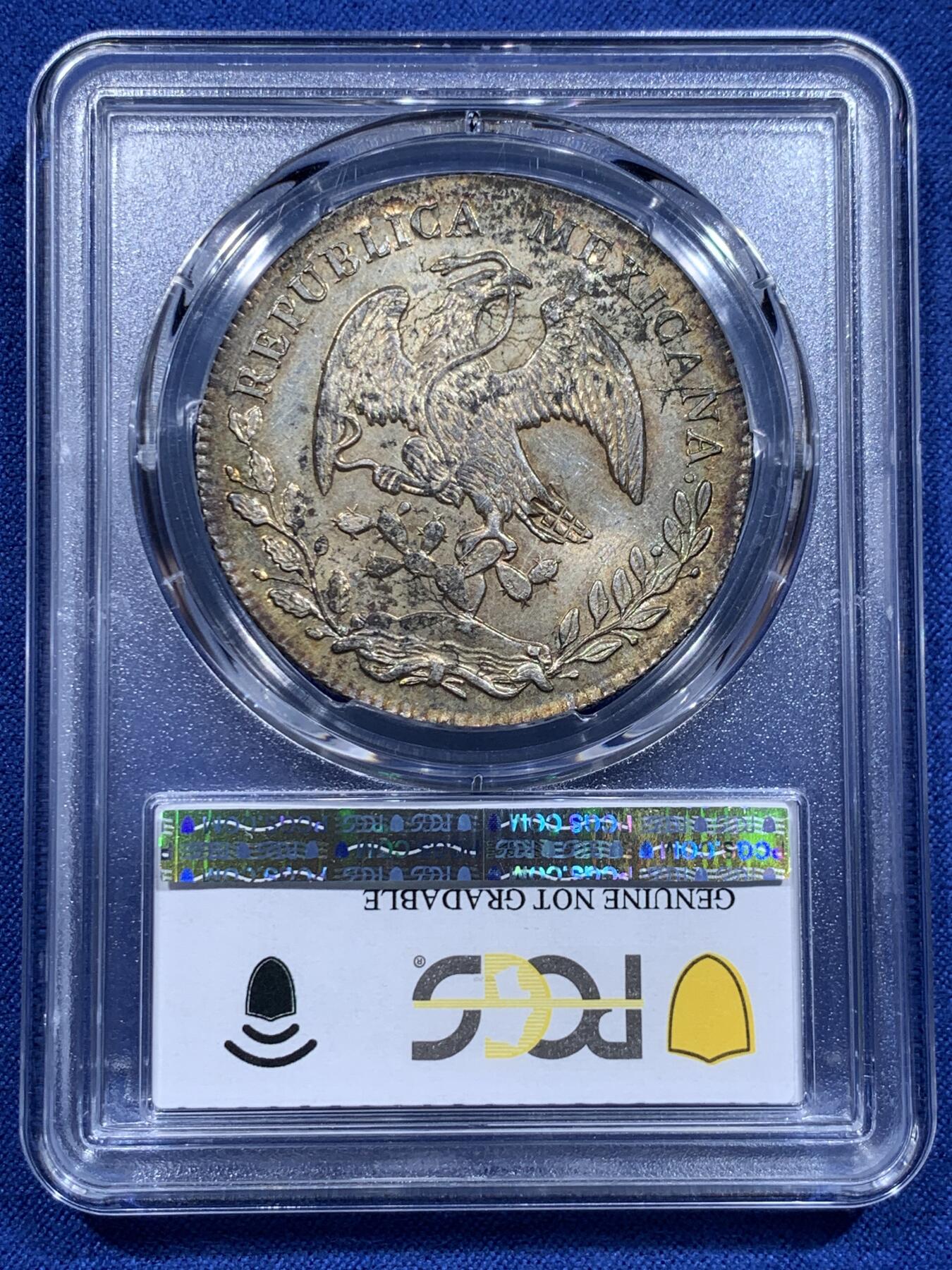《竞宝斋》第412场 周日，周一，周二，3场连拍 （全场包邮） PCGS UNC 1884年墨西哥鹰洋大银币 黄油车轮光，有寓意极好的全字戳，观感极佳