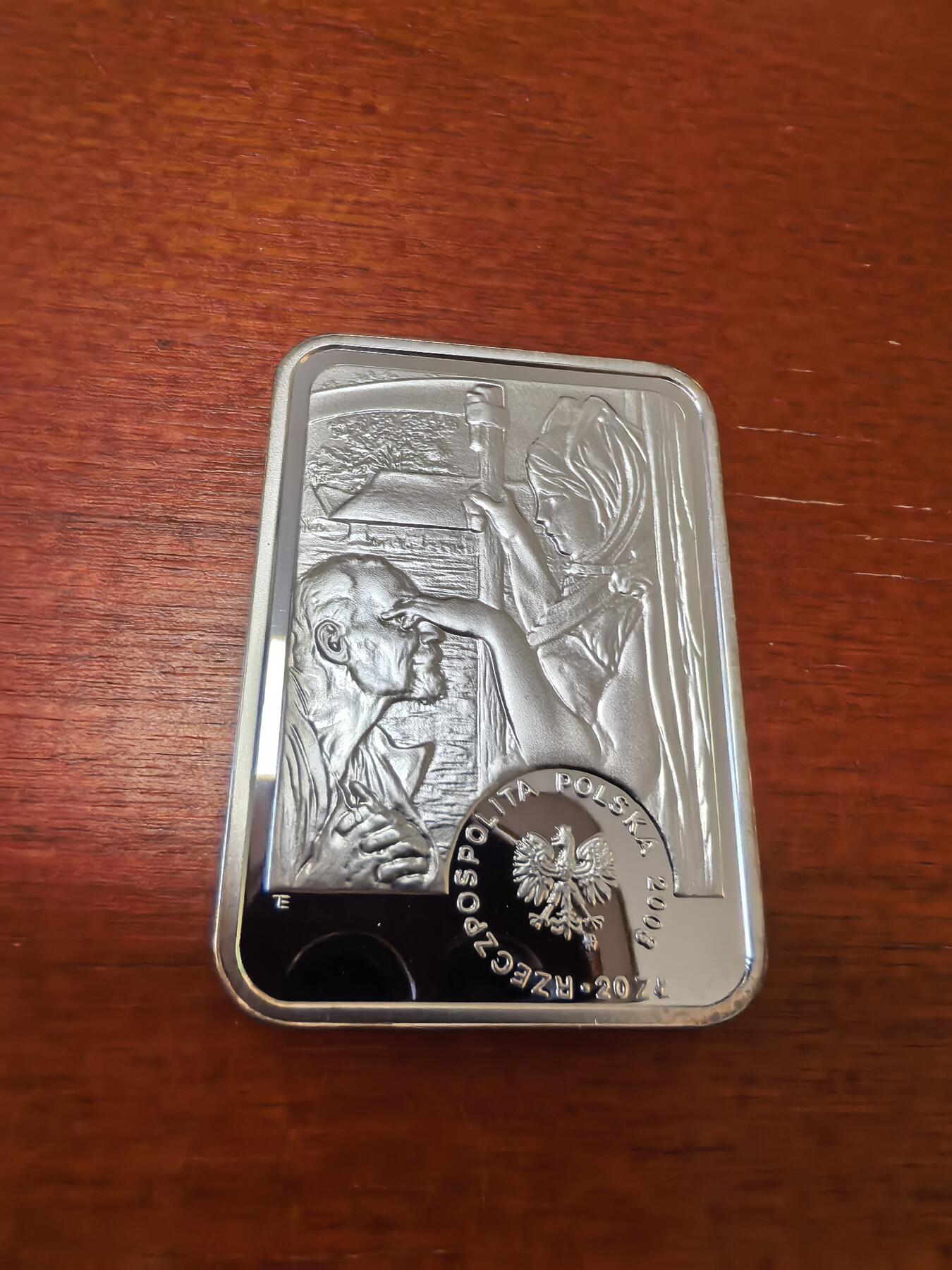 长老汇蛇年精选第四十场拍卖 2003波兰画家雅克·马尔切夫斯基20兹罗提局部彩色精制银币，28.28克925银，原厂盒
