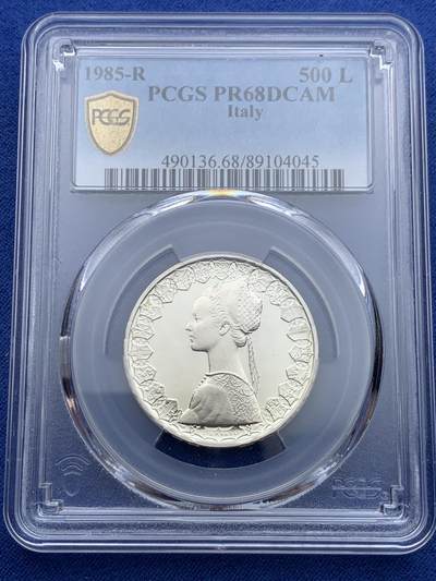 《竞宝斋》第412场 周日，周一，周二，3场连拍 （全场包邮） - 亚军分 PCGS PR68DCAM 1985年 意大利 500里拉 银币 霜光十足