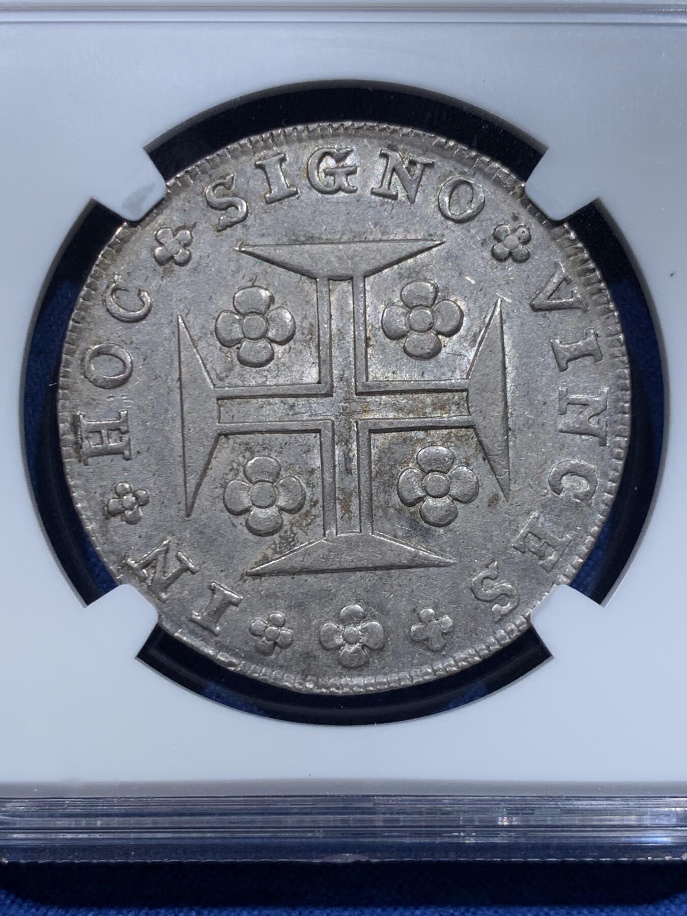 《竞宝斋》第412场 周日，周一，周二，3场连拍 （全场包邮） NGC MS62 葡萄牙1815年S400R银币，五彩包浆