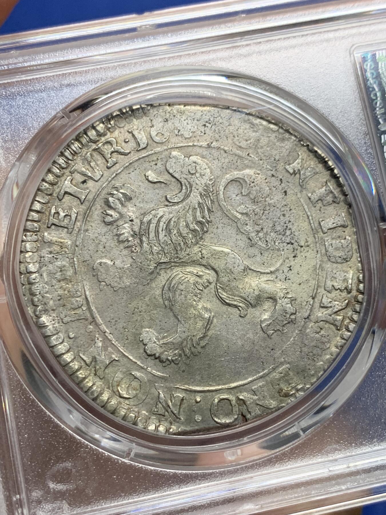 《竞宝斋》第412场 周日，周一，周二，3场连拍 （全场包邮） PCGS AU 1641年尼德兰上艾瑟尔省站人武士大银币 打制清晰完整，还有光泽，早期品相极其难得