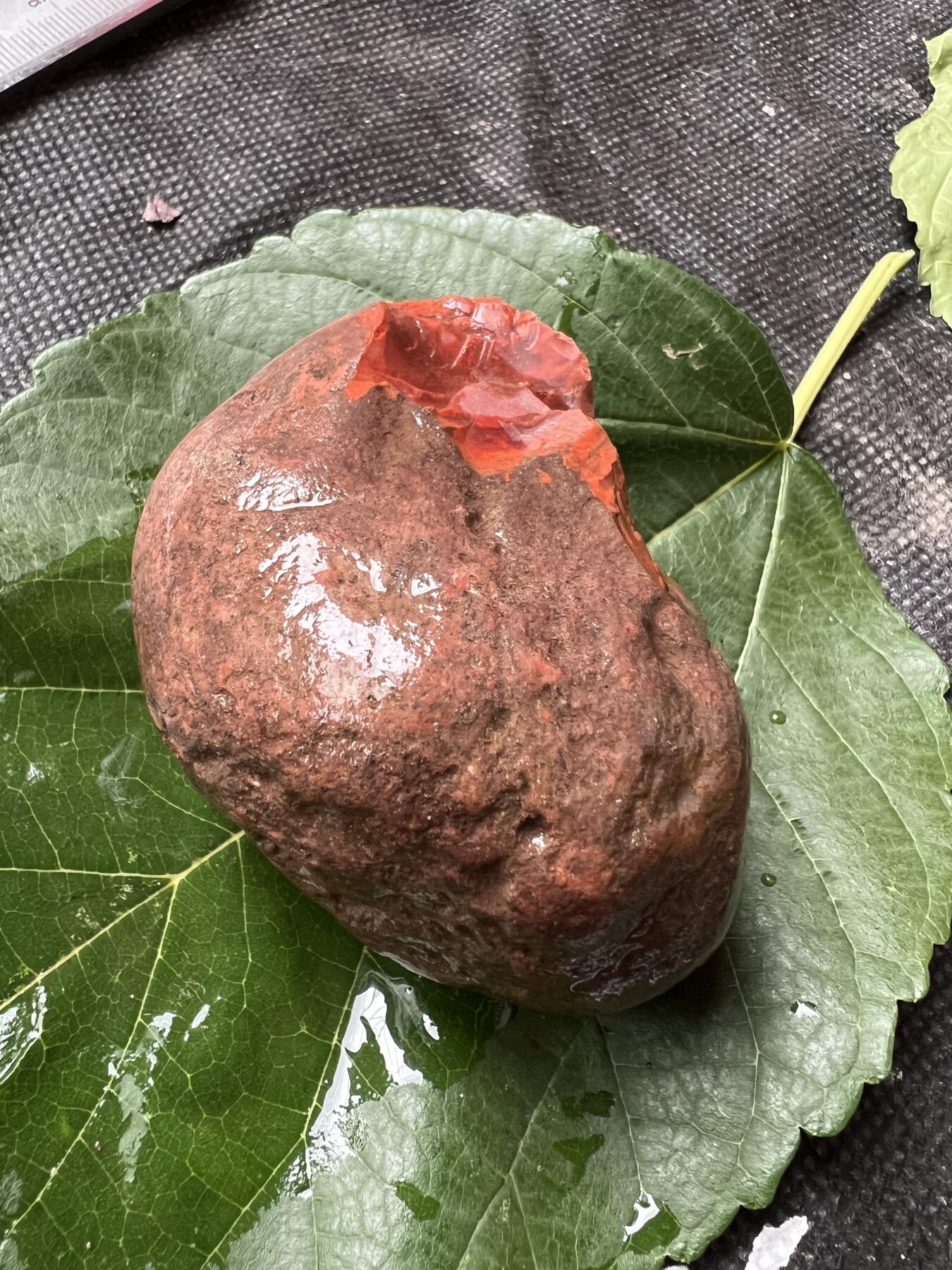 零元拍：南红玛瑙伴生矿红碧石手把石（非南红）。约197克，纯天然，独一无二的（天然原石不可避免有瑕疵，裂纹，介意勿拍）因为拍照环境以及光线的变化，颜色以实物为准。成品很美丽，原石亦魅力无穷。