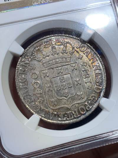 《竞宝斋》第412场 周日，周一，周二，3场连拍 （全场包邮） NGC MS62 葡萄牙1815年S400R银币，五彩包浆