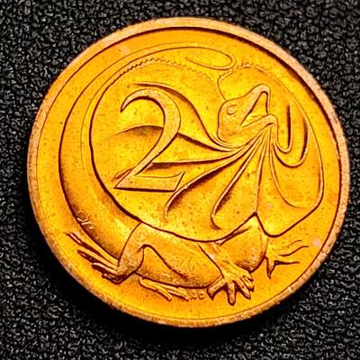 泉币菌-第98场-散币乐园场 - 原铜光UNC 1984年 英属澳大利亚2分铜币 伞蜥蜴斗篷蜥 21.5mm