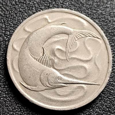 泉币菌-第97场-散币乐园场 - 高币值 1968年 新加坡20分 海洋动物-剑鱼 24mm