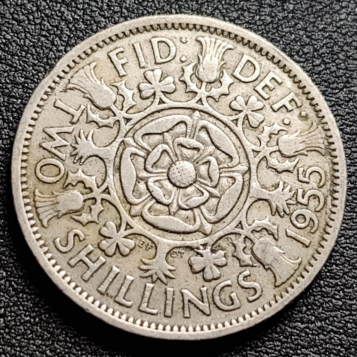 泉币菌-第98场-散币乐园场 英国早期1955年2先令老镍币 伊丽莎白二世青年女王头像 28.3MM