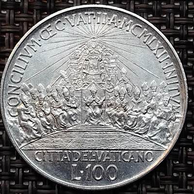 布加迪🐬～世界钱币(上海)🌾第 237 期 /  各国套币和散币 - 梵蒂冈🇻🇦 1962年 约翰二十三世100里拉纪念币28mm