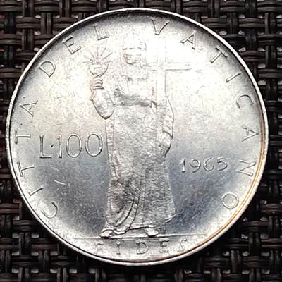 布加迪🐬～世界钱币(上海)🌾第 237 期 /  各国套币和散币 - 梵蒂冈🇻🇦1965年 教皇保罗六世100里拉合金钢币