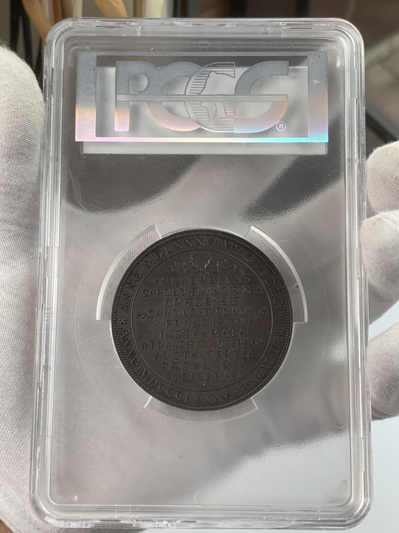 掌中浮雕-藏着的欧洲第034场 PCGS SP64 : 1886年奥地利卡尔-弗朗茨-格拉茨大学建校300周年，正面为该校创办者卡尔二世大公，55mm