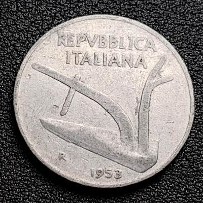 泉币菌-第98场-散币乐园场 1953年 意大利10里拉铝币 麦穗古犁 23.2mm
