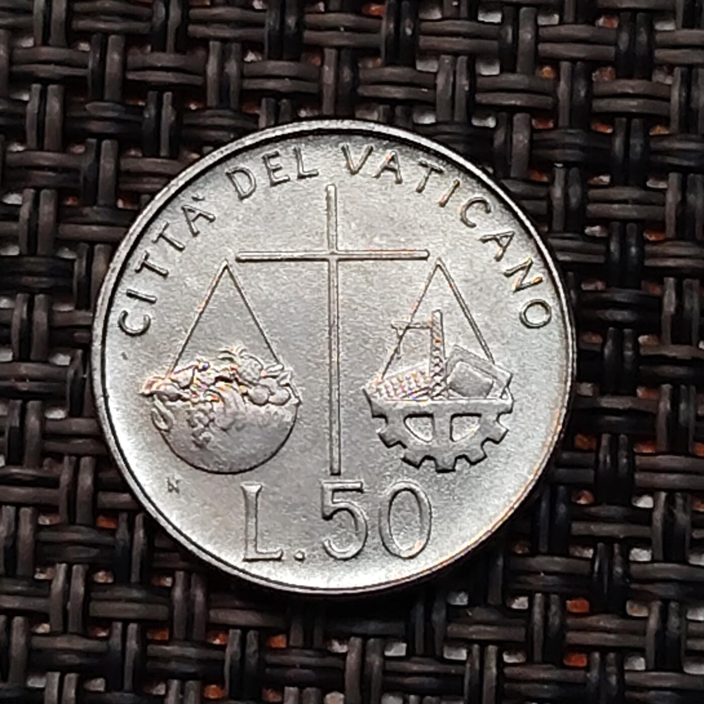 布加迪🐬～世界钱币(上海)🌾第 237 期 /  各国套币和散币 梵蒂冈🇻🇦1992年 教皇约翰保罗二世50里拉合金钢币 小版