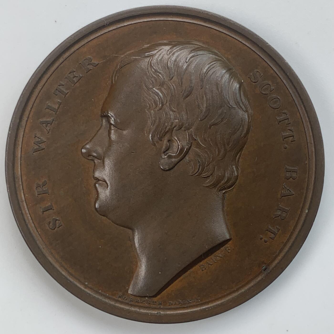 掌中浮雕-藏着的欧洲第034场 1832年英国诗人司各特铜章，W. Bain and B. R. Faulkner雕刻. 49.5mm.