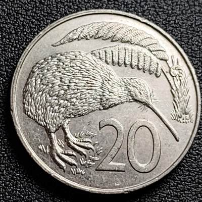 泉币菌-第98场-散币乐园场 - 美品 1988年 英属新西兰20分镍币 几维鸟  伊丽莎白二世女王 28.5mm 