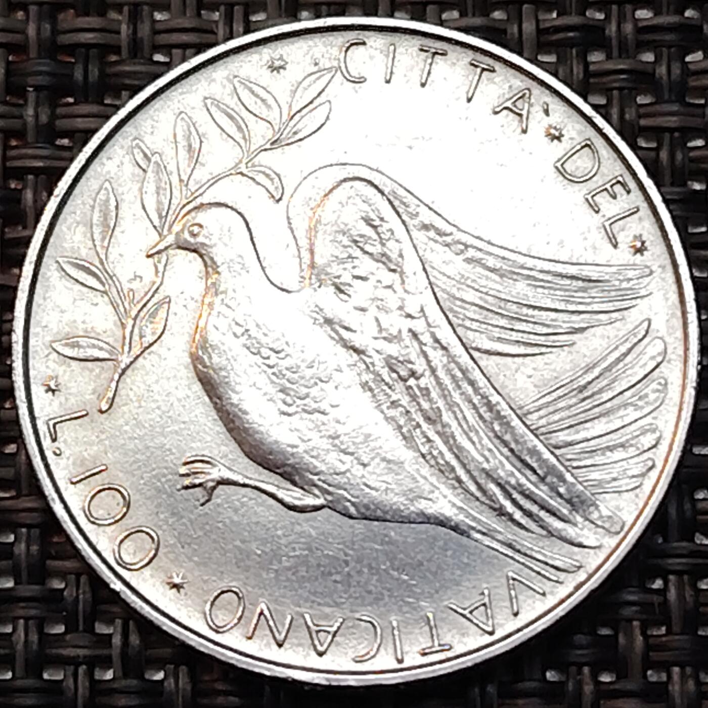 布加迪🐬～世界钱币(上海)🌾第 237 期 /  各国套币和散币 梵蒂冈🇻🇦 1976年 教皇保罗六世 100里拉不锈钢币