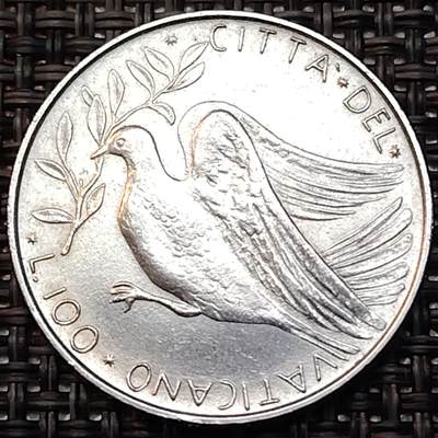 布加迪🐬～世界钱币(上海)🌾第 237 期 /  各国套币和散币 - 梵蒂冈🇻🇦 1976年 教皇保罗六世 100里拉不锈钢币