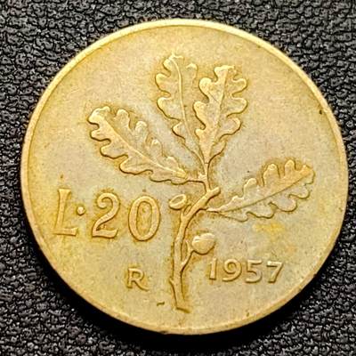 泉币菌-第96场-精品福利场 - 1957年意大利20里拉铜币 罗马十二神 谷神-克瑞斯 21.2mm
