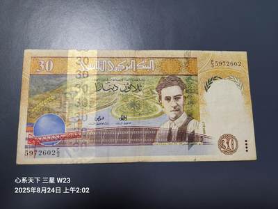 8月27号晚上8点 外国纸币自动截拍第14场 - 突尼斯1997年30第纳尔 原票稀少