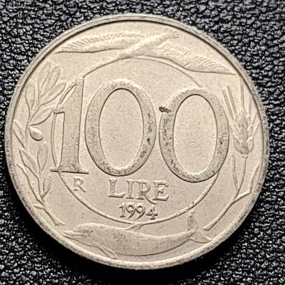 泉币菌-第99场-精品福利场 - 意大利100里拉白铜硬币 海豚 飞鸟 小麦 22mm 纪念币