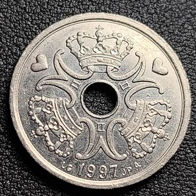 泉币菌-第98场-散币乐园场 美品 高币值 丹麦中孔2克朗镍币 爱心币