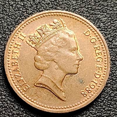 泉币菌-第98场-散币乐园场 铜光美品 英国1988年1便士紫铜币 威斯敏斯特宫徽章 20.3mm