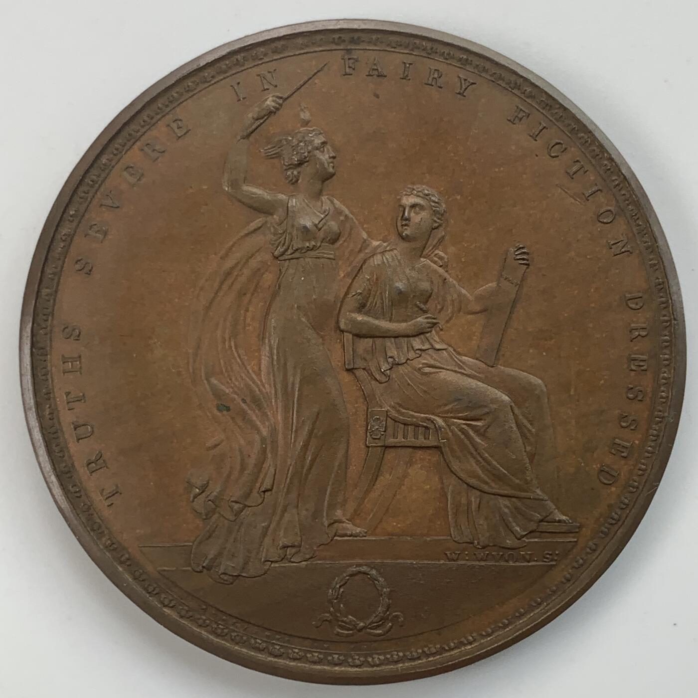掌中浮雕-藏着的欧洲第034场 1824年英国诗人司各特铜章，W. Wyon雕刻.，54 mm