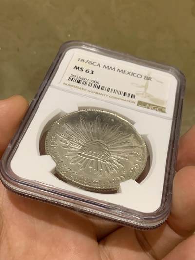 《竞宝斋》第412场 周日，周一，周二，3场连拍 （全场包邮） NGC MS63 墨西哥 1876 CA MM 鹰洋 8瑞尔 高分极少，亚军分，同分3，更高分2枚