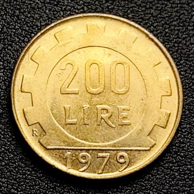 泉币菌-第98场-散币乐园场 - 原铜光UNC 意大利1979年200里拉 丰收女神 齿轮 铝青铜币 外国硬币 24mm 