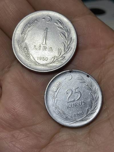 2025年第八十三场(总第一百零九场）外国好品散币(免佣金) - 土耳其🇹🇷2枚：1960年1里拉，25库鲁