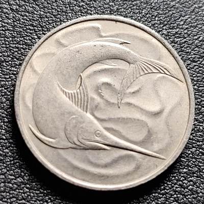 泉币菌-第99场-精品福利场 - 高币值 1974年 新加坡20分 海洋动物-剑鱼 24mm