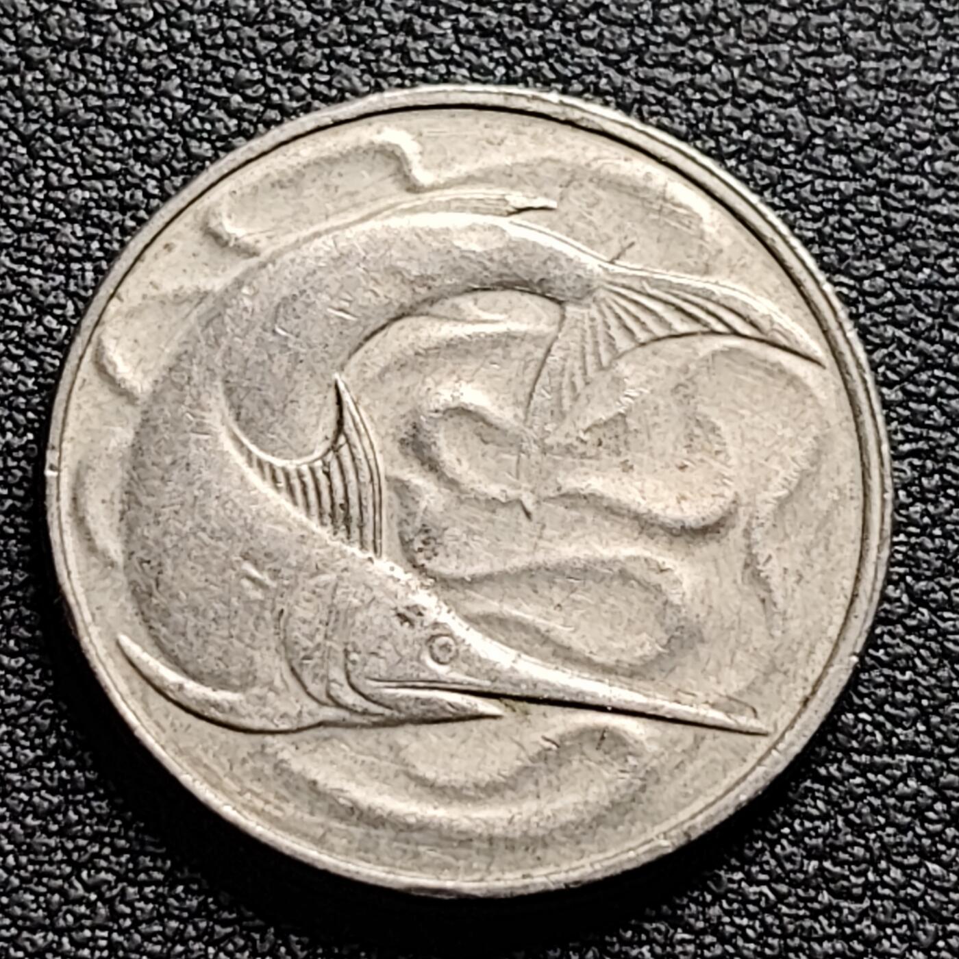 泉币菌-第98场-散币乐园场 高币值 1981年 新加坡20分 海洋动物-剑鱼 24mm