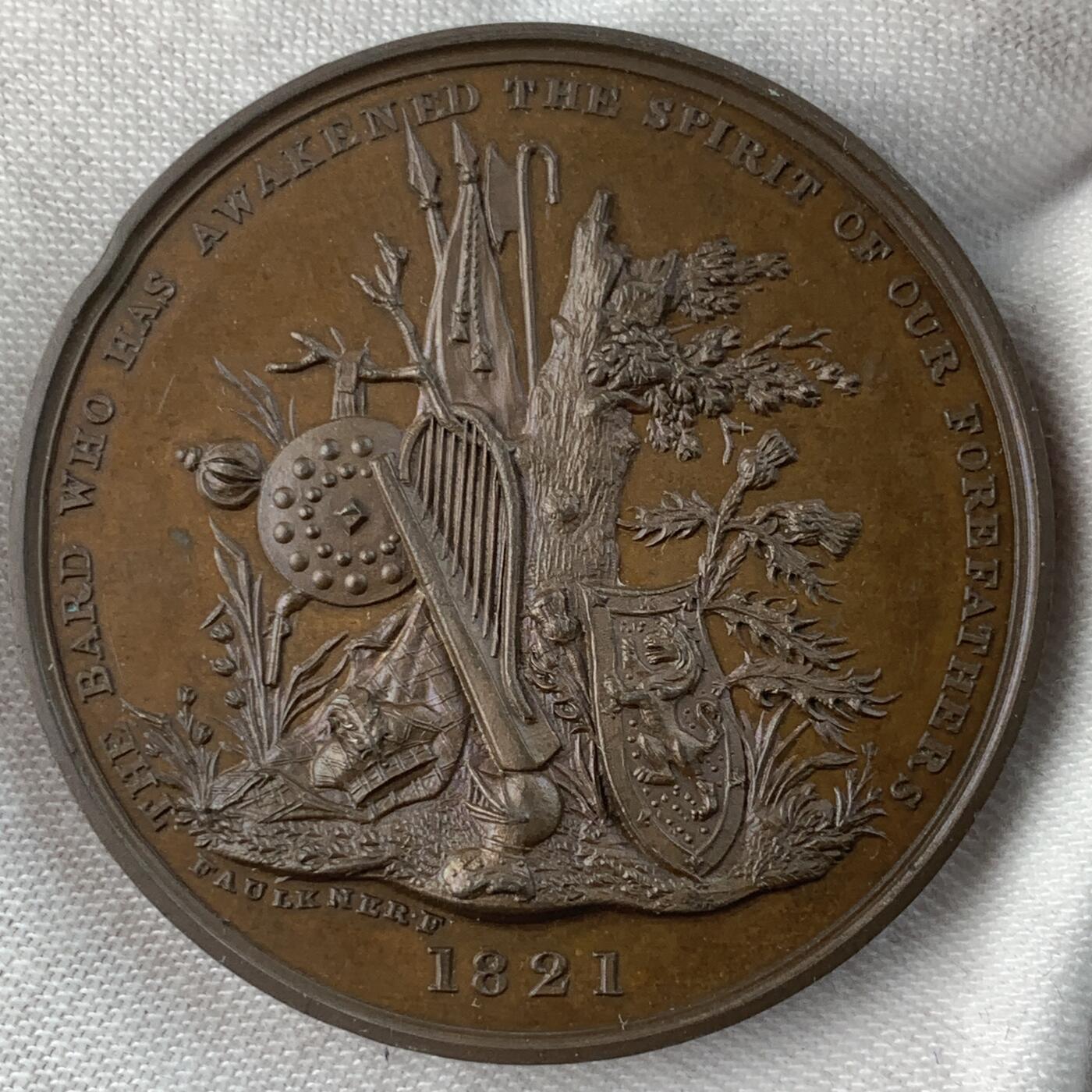 掌中浮雕-藏着的欧洲第034场 1821年英国诗人司各特铜章，T. Webb and B. R. Faulkner雕刻, J. Mudie出品, 40.5mm，此枚最为少见！