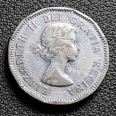 泉币菌-第98场-散币乐园场 少见早期钢币版 1953年加拿大5分镀镍钢硬币 21mm 纪念币